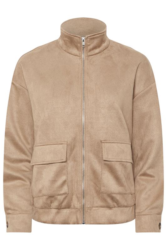 PixieGirl Petite Women's Natural Brown Faux Suede Bomber Jacket | PixieGirl 6