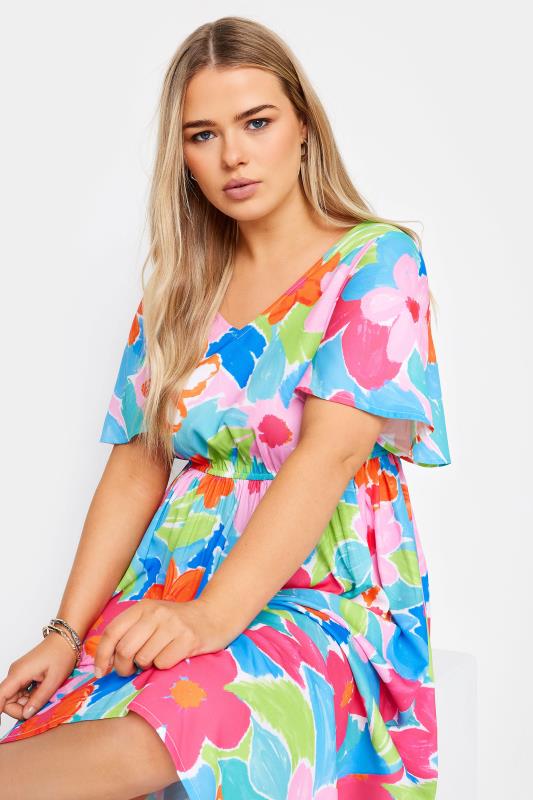 YOURS Plus Size Blue Floral Print Bow Back Midaxi Dress | Yours Clothing 5