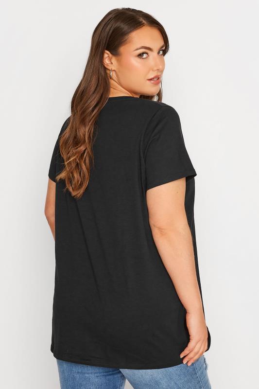 Plus Size Black Broderie Anglaise Neckline T-Shirt | Yours Clothing 3