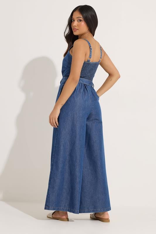 PixieGirl Petite Women's Blue Denim Wide Leg Jumpsuit | PixieGirl 4
