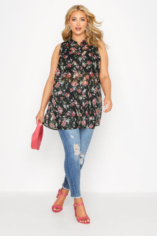 Curve Black Floral Sleeveless Swing Blouse 3