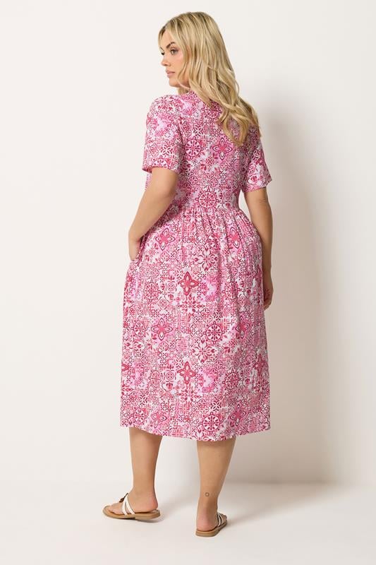 YOURS Plus Size Pink Tile Throw on Smock Dress | Yours Clothing 2