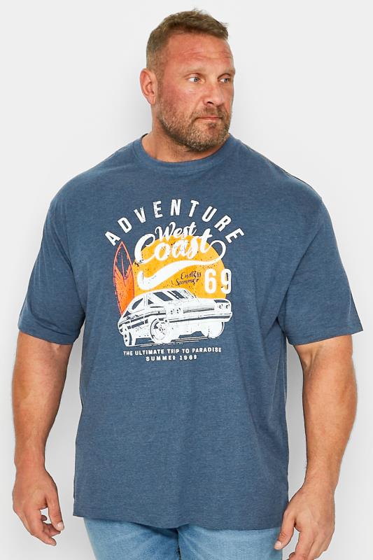  Grande Taille ED BAXTER Big & Tall Blue 'West Coast' Car Print T-Shirt