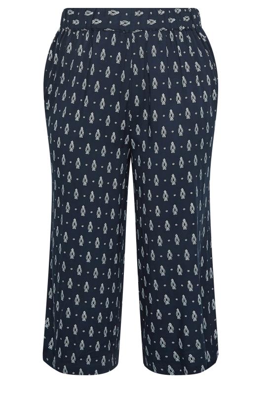 YOURS Plus Size Navy Blue Paisley Print Cropped Trousers | Yours Clothing 5