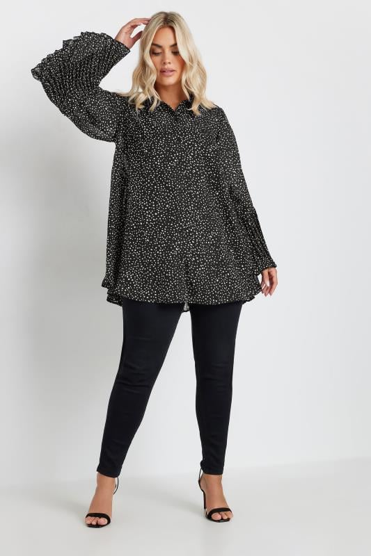 YOURS Plus Size Black Spot Print Flared Sleeve Shirt | Yours Clothing 2