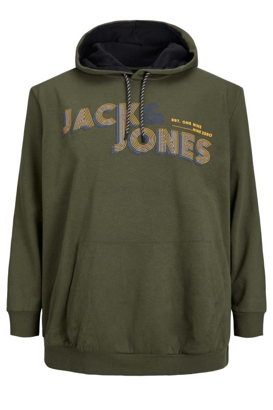 JACK & JONES Big & Tall Khaki Green Graphic Logo Hoodie | BadRhino 1
