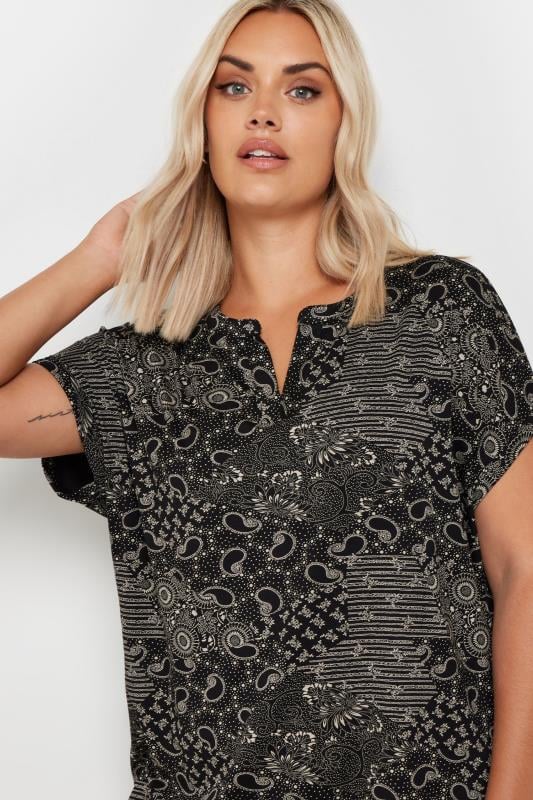 YOURS Plus Size Black Paisley Print Notch Neck Top | Yours Clothing 3