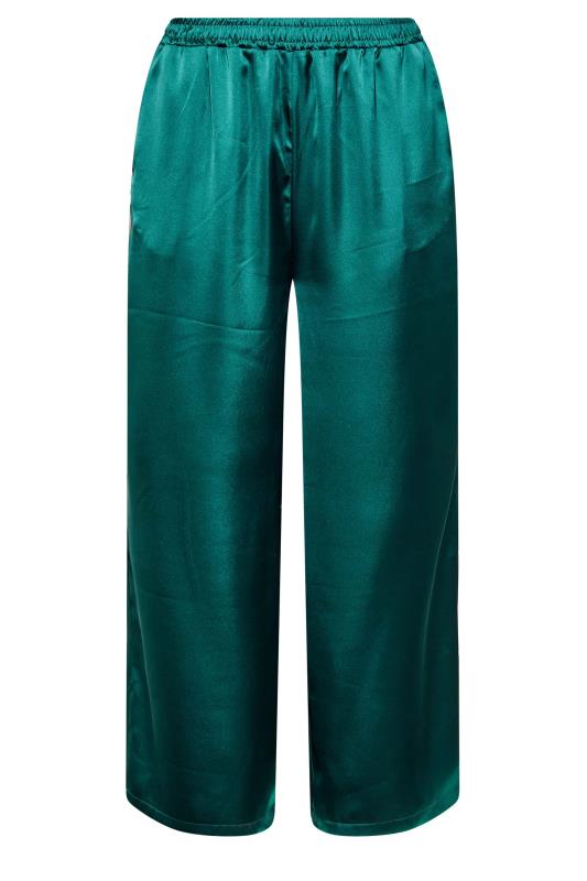 Plus Size Green Satin Wide Leg Trousers | Yours Clothing 5
