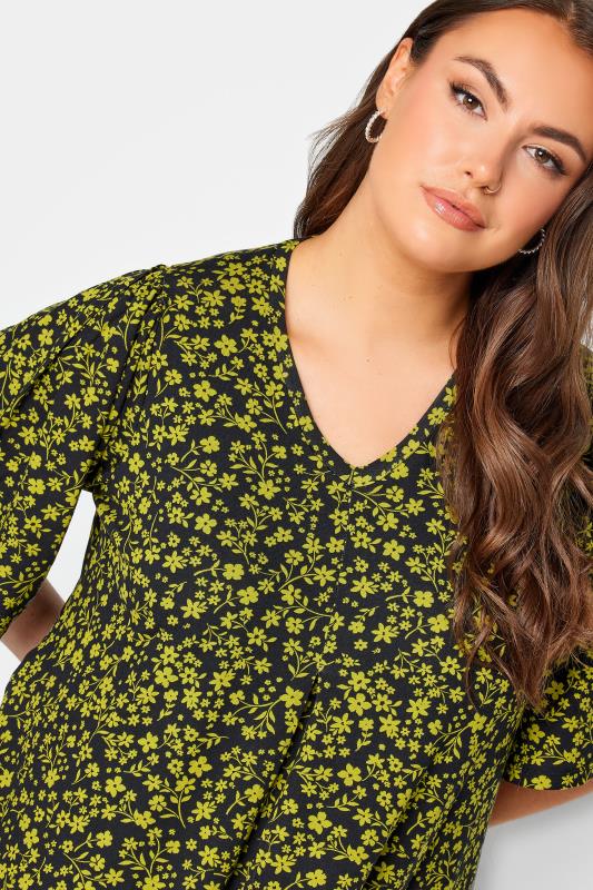 YOURS Plus Size Yellow Floral Print Pleat Front Top | Yours Clothing 5