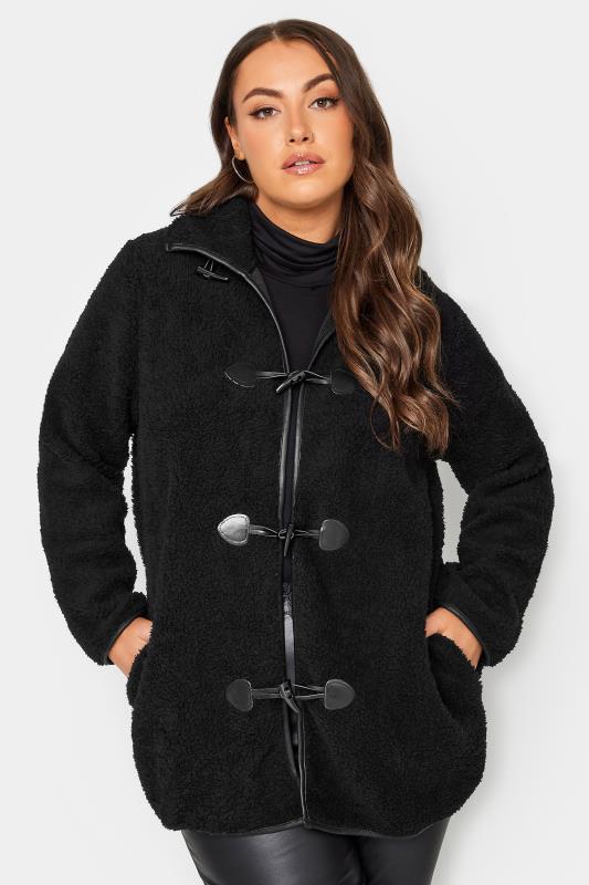  Grande Taille YOURS LUXURY Curve Black Faux Fur Toggle Jacket