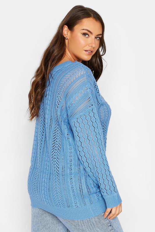 Curve Plus Size Blue V-Neck Knitted Stitch Jumper | Yours Clothing  3