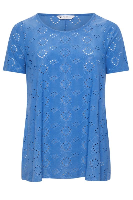 YOURS Plus Size Blue Broderie Anglaise Swing T-Shirt | Yours Clothing 5