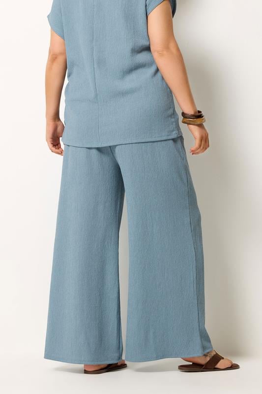 YOURS Plus Size Blue Wide Leg Textured Trousers | Yours Clothing 2