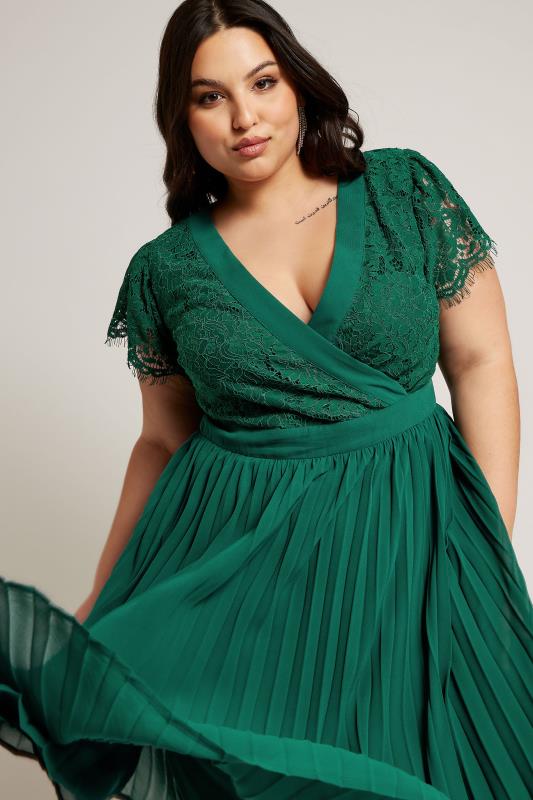 YOURS LONDON Plus Size Emerald Green Lace Wrap Midi Dress 1