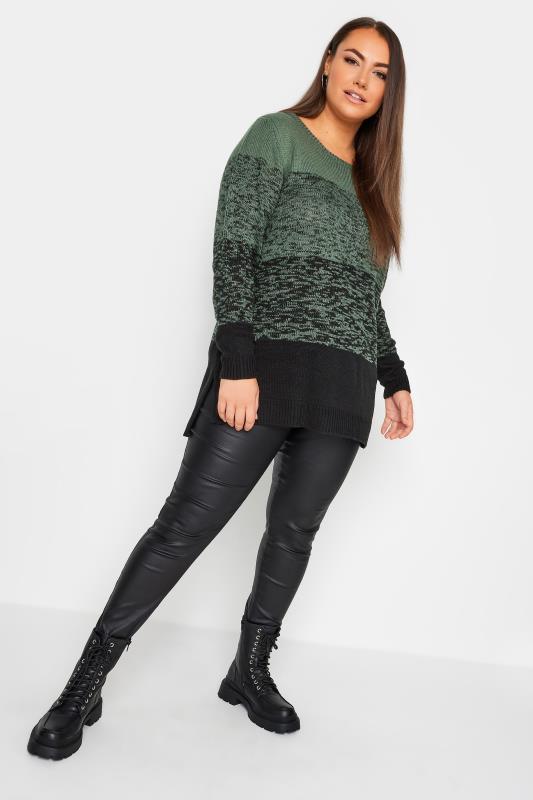 YOURS Plus Size Khaki Green Colourblock Stripe Knitted Jumper | Yours Clothing 3