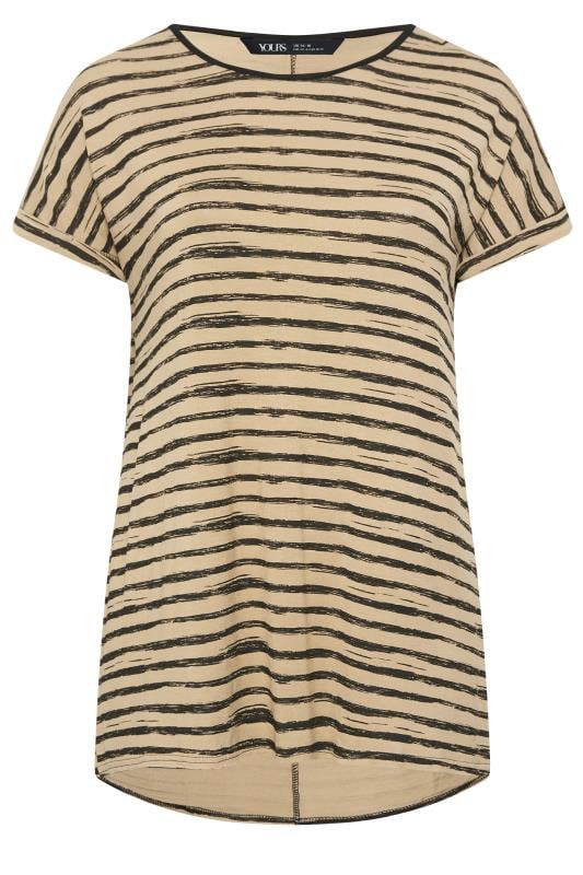 YOURS Plus Size Brown Stripe Print Dipped Hem T-Shirt | Yours Clothing 6