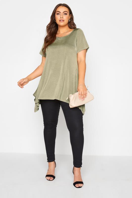 Plus Size YOURS LONDON Green Tab Back Hanky Hem Top | Yours Clothing 2
