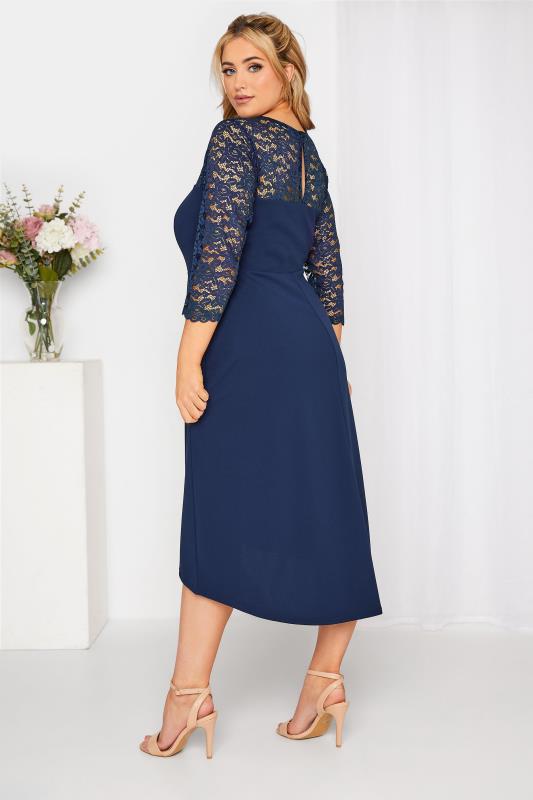YOURS LONDON Curve Navy Blue Lace Sweetheart Midi Dress 3