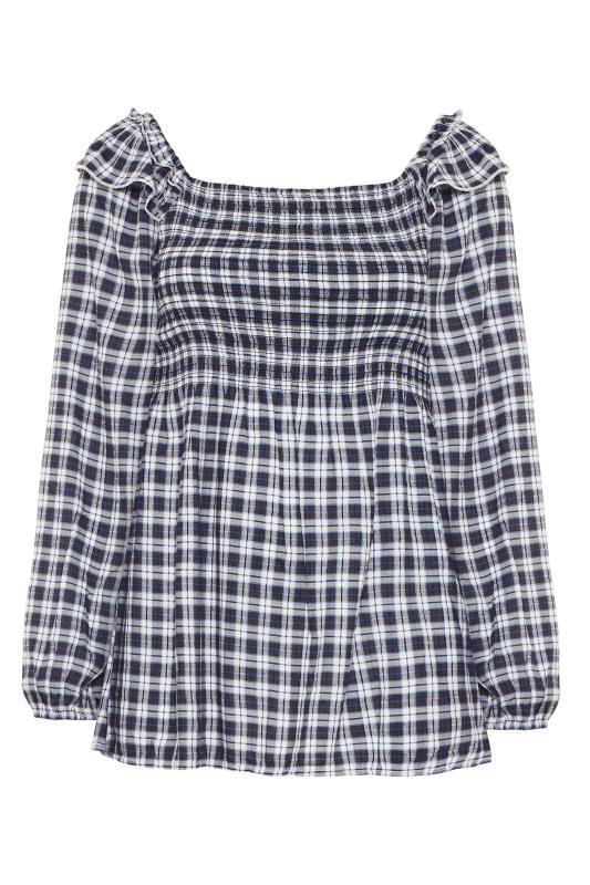 LIMITED COLLECTION Navy Check Shirred Milkmaid Top | Yours Clothing