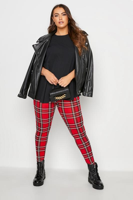 Plus Size LIMITED COLLECTION Red Tartan Check Leggings | Yours Clothing 2
