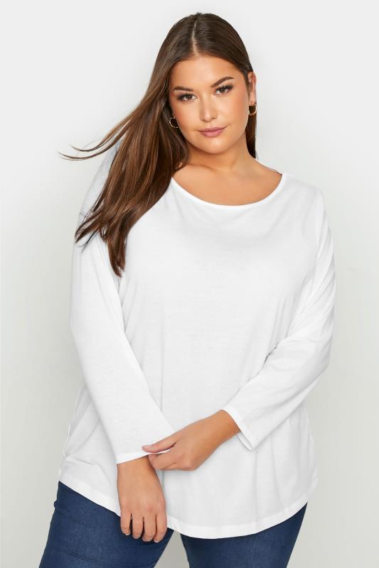 Plus Size White Essential Long Sleeve T-Shirt | Yours Clothing 1
