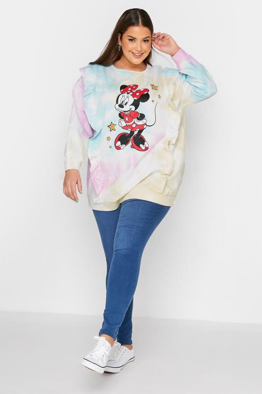 DISNEY Plus Size White Tie Dye Minnie Mouse Ruffle Sweatshirt | Yours Clothing 2