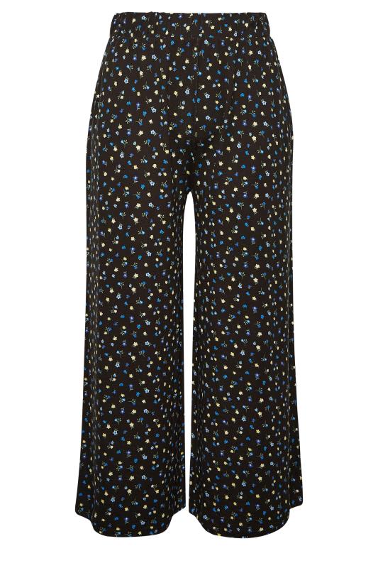 YOURS Plus Size Curve Black Ditsy Print Wide Leg Trousers | Yours Clothing  5