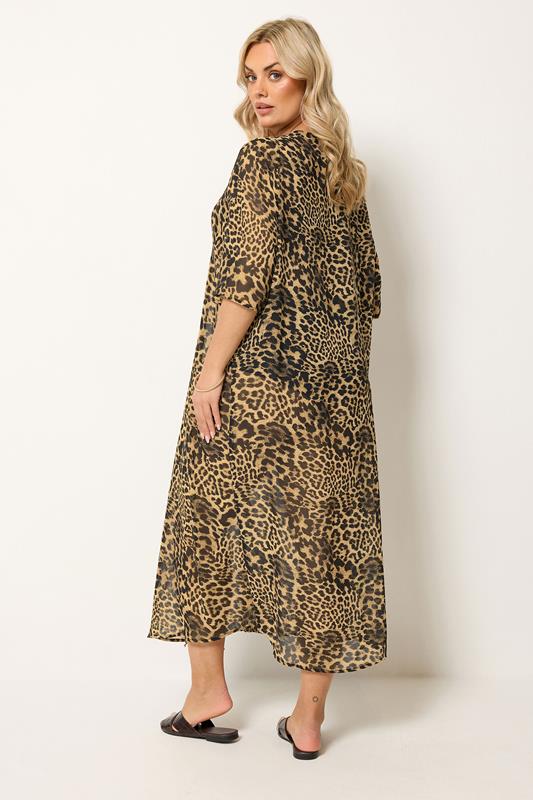 YOURS Plus Size Brown Leopard Print Midaxi Kimono | Yours Clothing 2