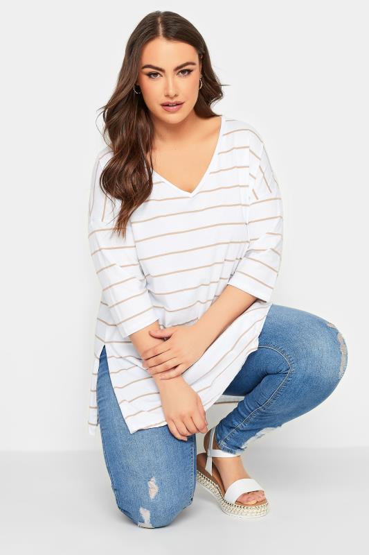 YOURS Curve Plus Size White Stripe V-Neck T-Shirt | Yours Clothing  4