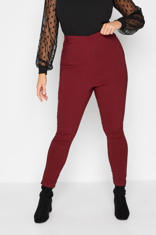 Plus Size  YOURS Curve Burgundy Red Stretch Bengaline Slim Leg Trousers