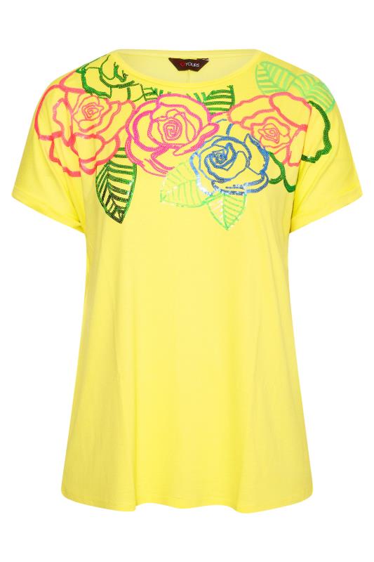 Curve Yellow Floral Sequin Embellished T-Shirt_X.jpg