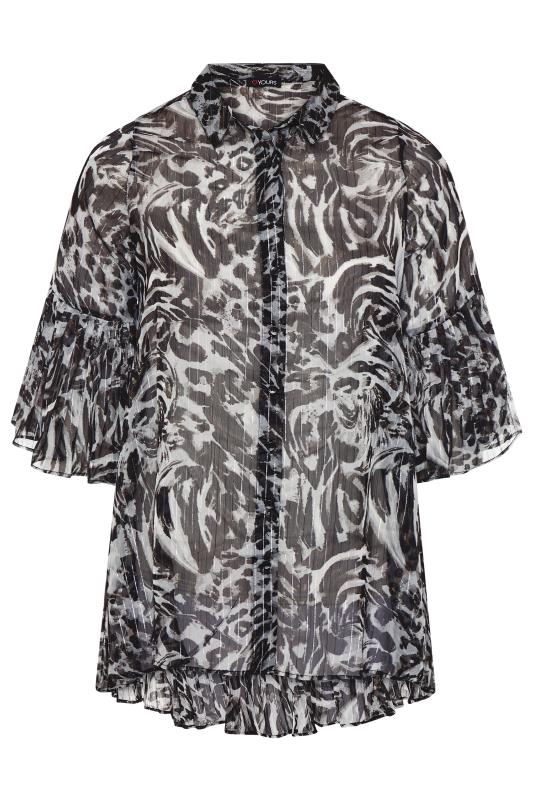 Grey Leopard Print Metallic Pleated Longline Shirt | Yours Clothing