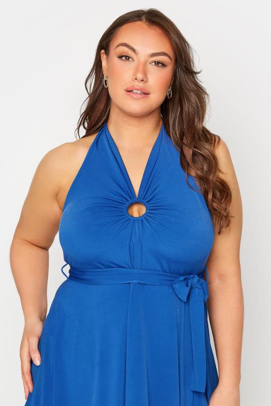 YOURS LONDON Plus Size Blue Ring Detail Halter Neck Top | Yours Clothing 4