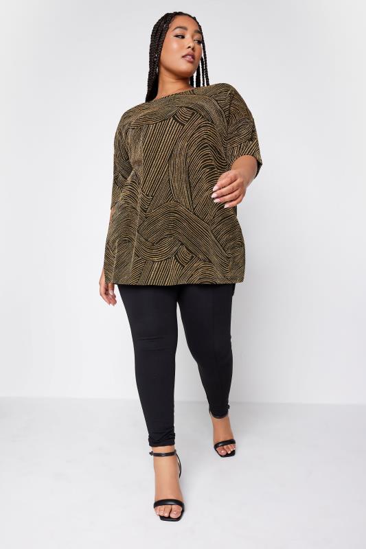 YOURS Plus Size Black & Gold Swirl Print Oversized T-Shirt | Yours Clothing 2