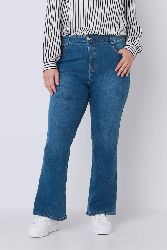 EVANS Plus Size Curve Fit Blue Mid Wash Bootcut Jeans | Evans 1
