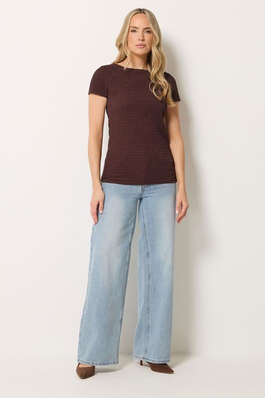LTS Tall Women's Chocolate Brown Textured Slash Neck Top | Long Tall Sally 1
