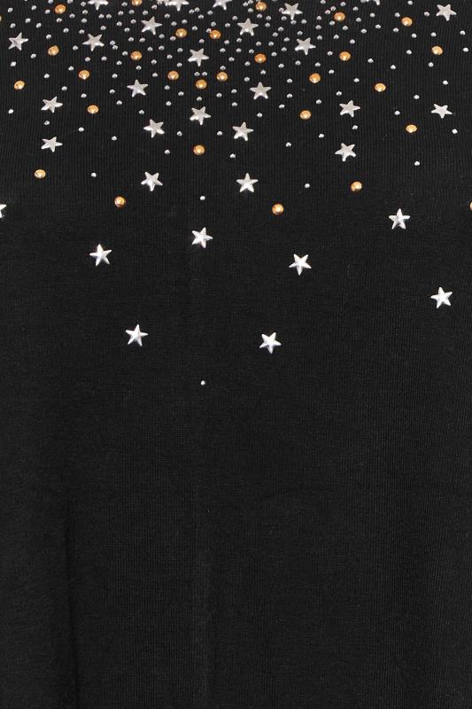 Plus Size Black Star Stud Embellished Swing Top | Yours Clothing 5