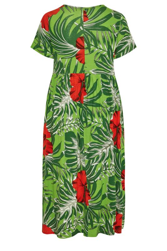 Curve Green Tropical Print Pocket Maxi Dress 7