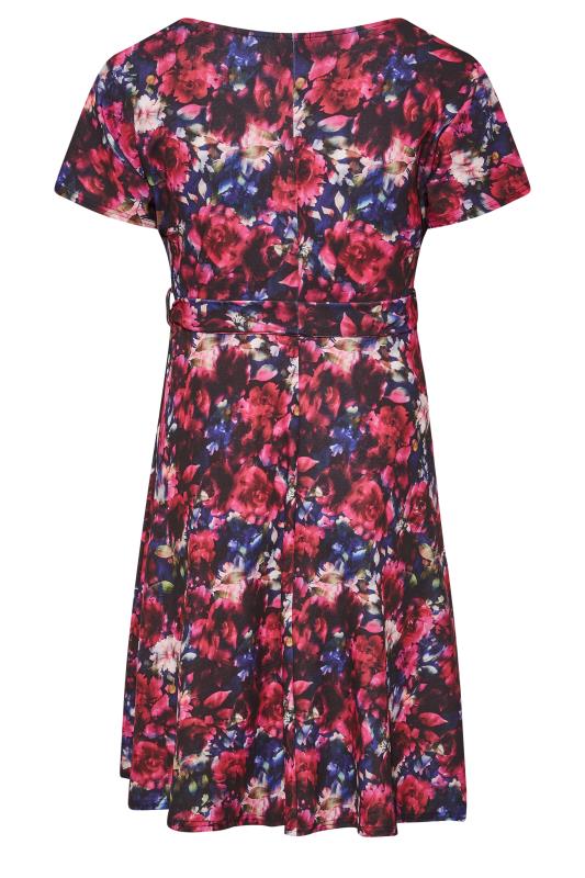 YOURS LONDON Plus Size Pink & Blue Floral Wrap Skater Dress | Your Clothing 8