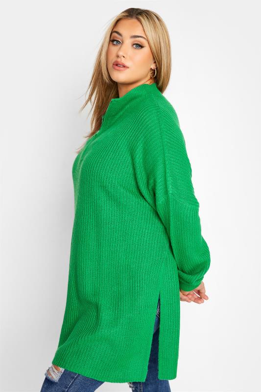 Plus Size Curve Green Quarter Zip Knitted Jumper | Yours Clothing 4