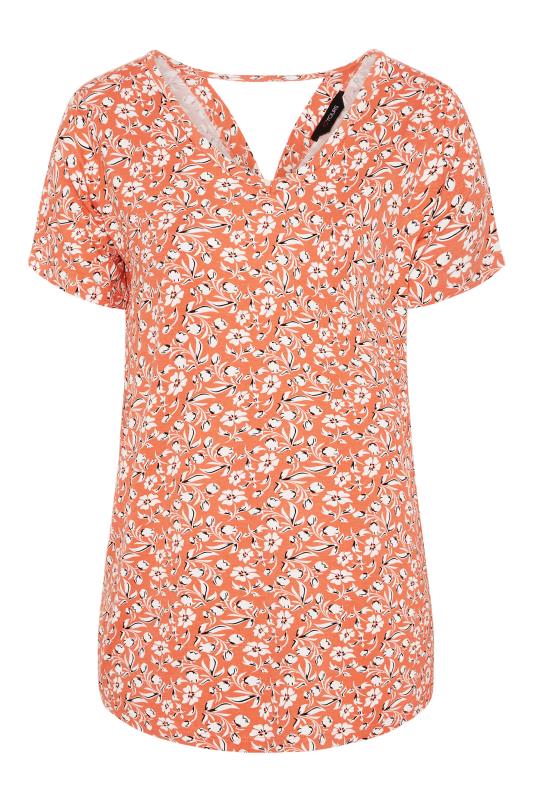 Plus Size Orange Floral Cut Out Back T-Shirt | Yours Clothing 6