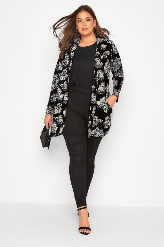 Plus Size Black Floral Longline Blazer | Yours Clothing 3