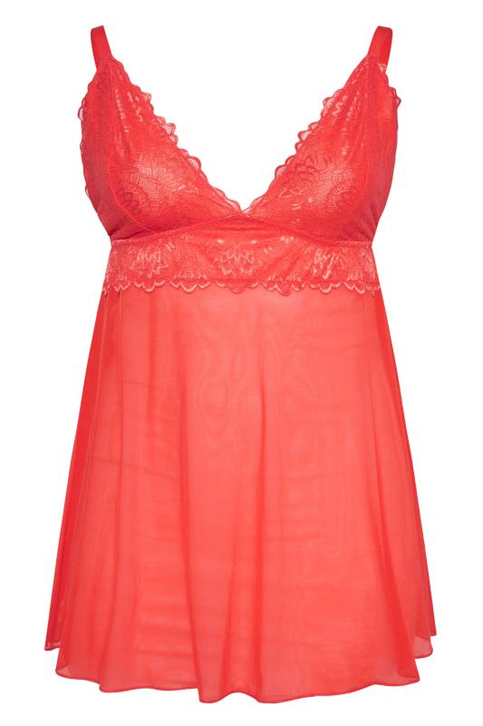 Plus Size Red Boudoir Mesh Lace Babydoll | Yours Clothing 4