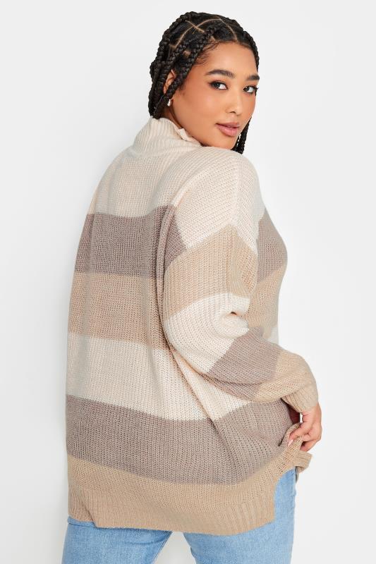 YOURS Plus Size Beige Brown Stripe High Neck Knitted Jumper | Yours Clothing 4