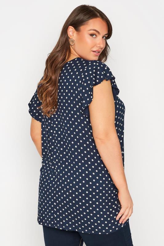 Plus Size Navy Blue Polka Dot Frill Top | Yours Clothing 3