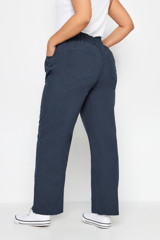 YOURS Plus Size Navy Blue Cool Cotton Wide Leg Trousers | Yours Clothing 3