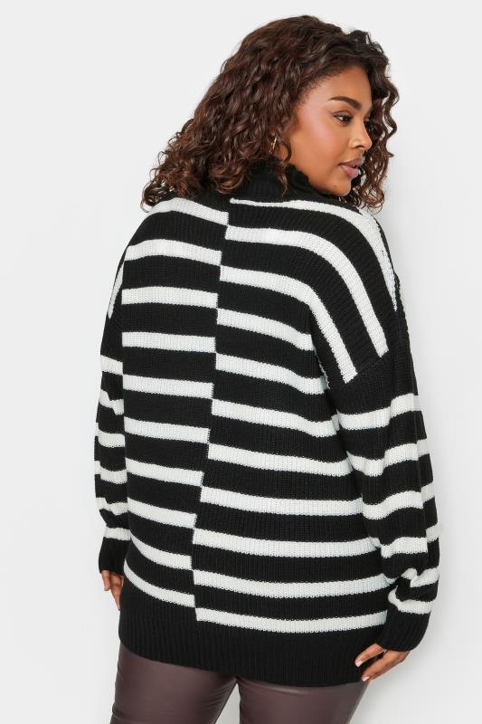 YOURS Plus Size Black Contrast Stripe Turtle Neck Jumper | Yours Clothing 3