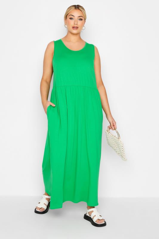 LIMITED COLLECTION Curve Bright Green Sleeveless Pocket Maxi Dress 1