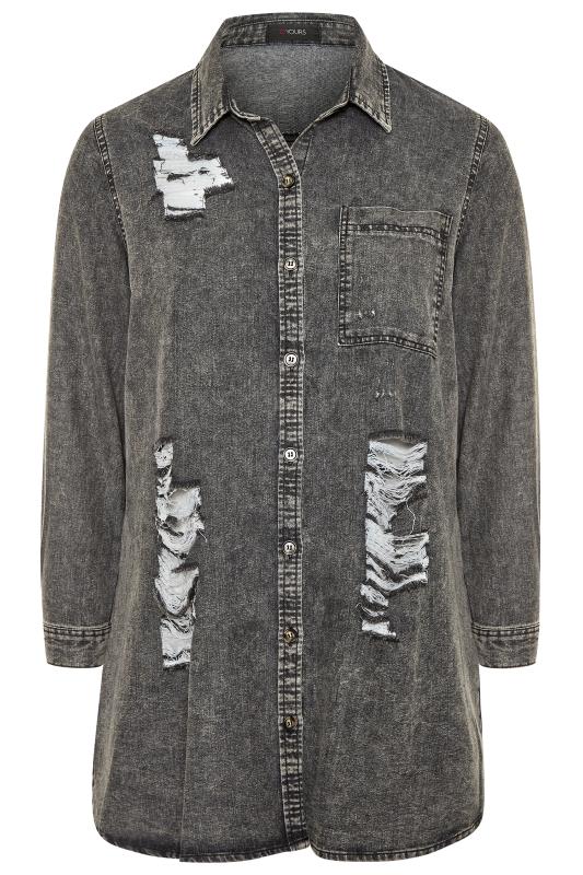 Grey Acid Wash Distressed Denim Shirt 