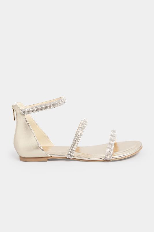 LTS Gold Diamante Strap Flat Sandals In Standard Fit | Long Tall Sally  3